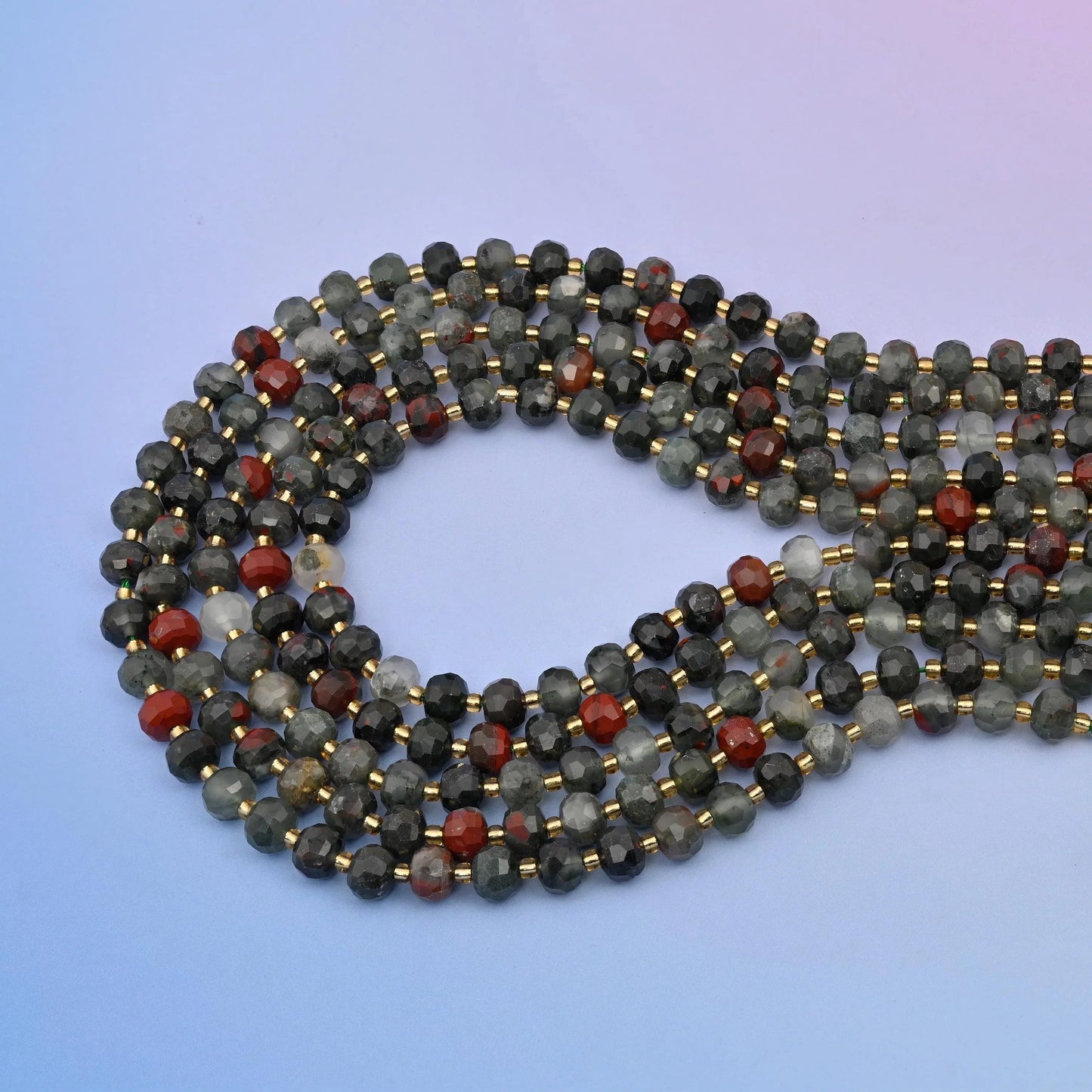 African bloodstone beads, faceted rondelle, 6x8mm