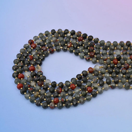 African bloodstone beads, faceted rondelle, 6x8mm
