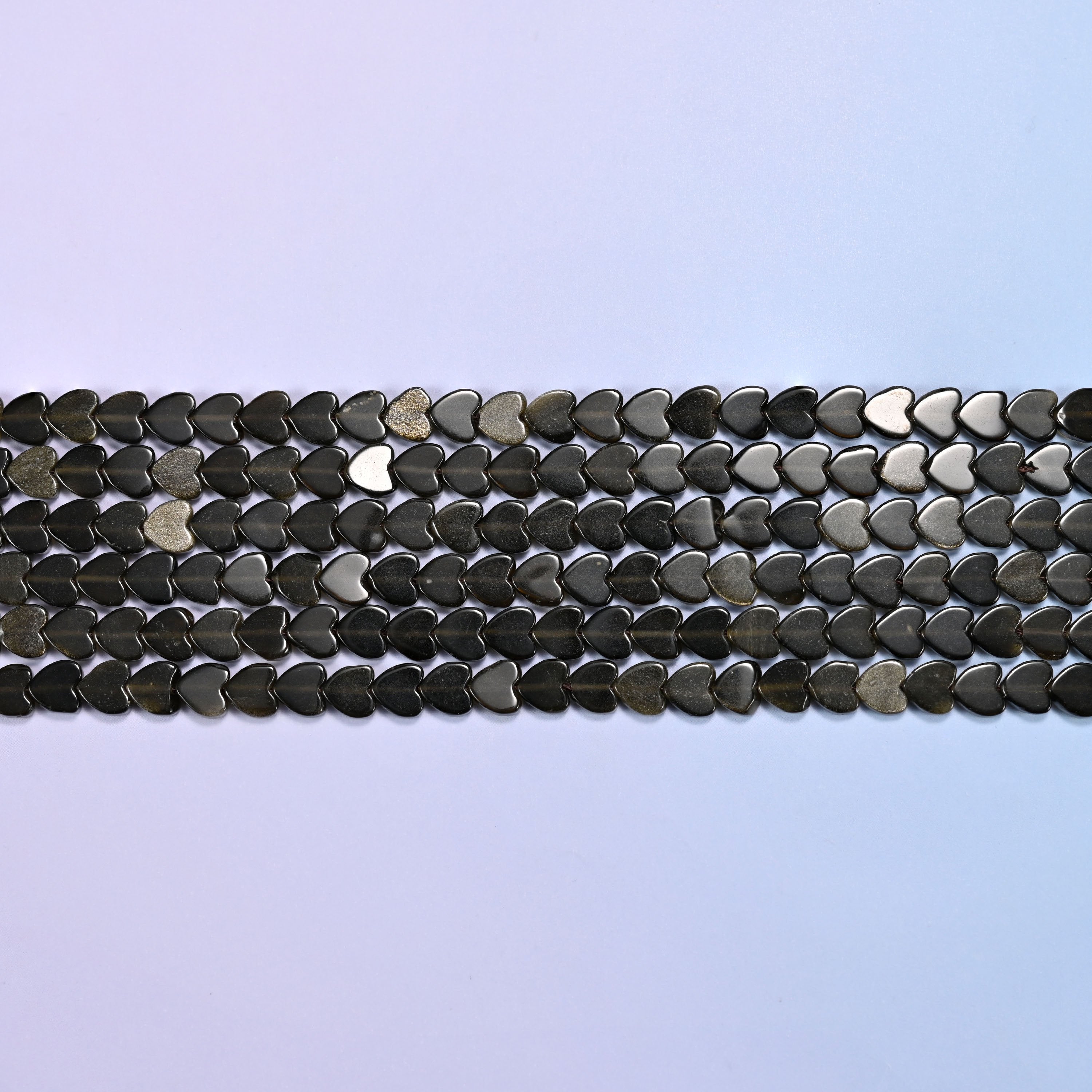 Gold Obsidian Flat Heart Beads: Size 6mm, Jewelry Making, 15 Inch Strand