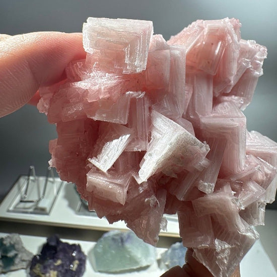Cubic hopper crystal pink halite specimen