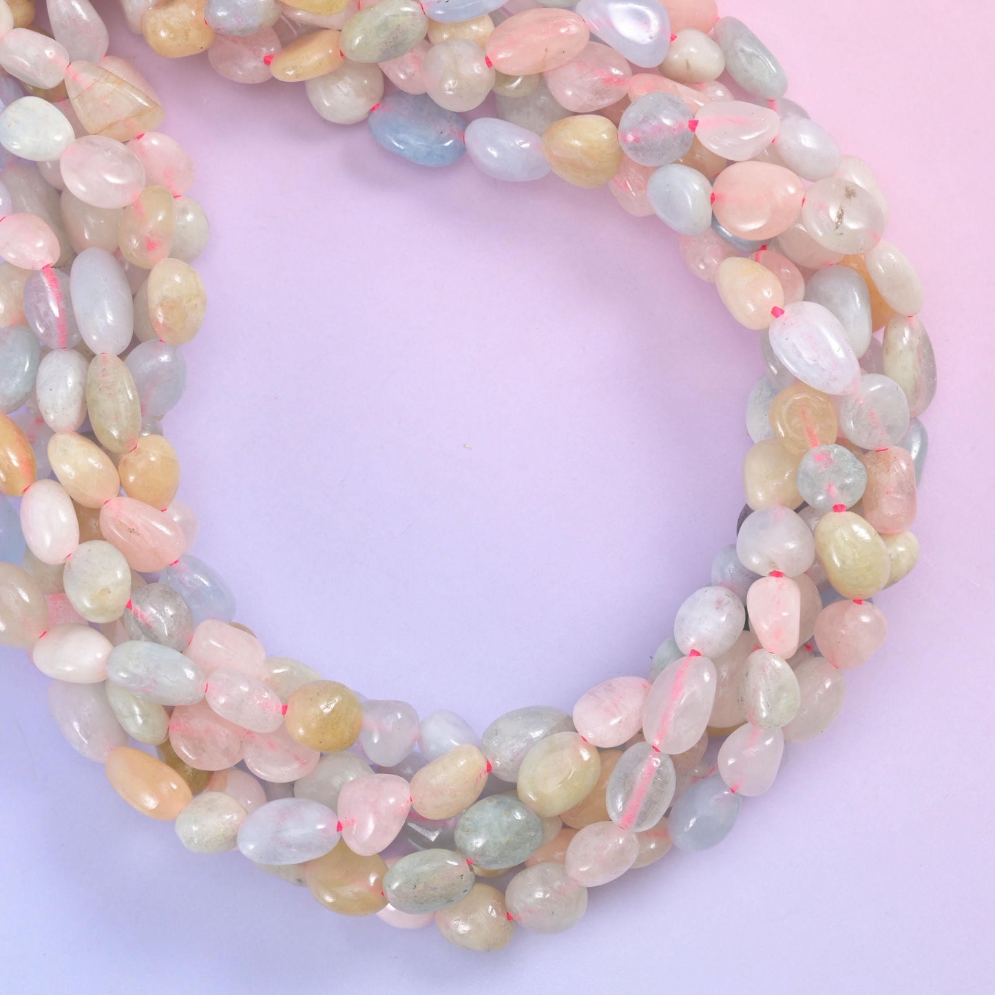 Colorful Morganite Pebble Nugget Beads, tumbled to a smooth irregular pebble with a translucent glow