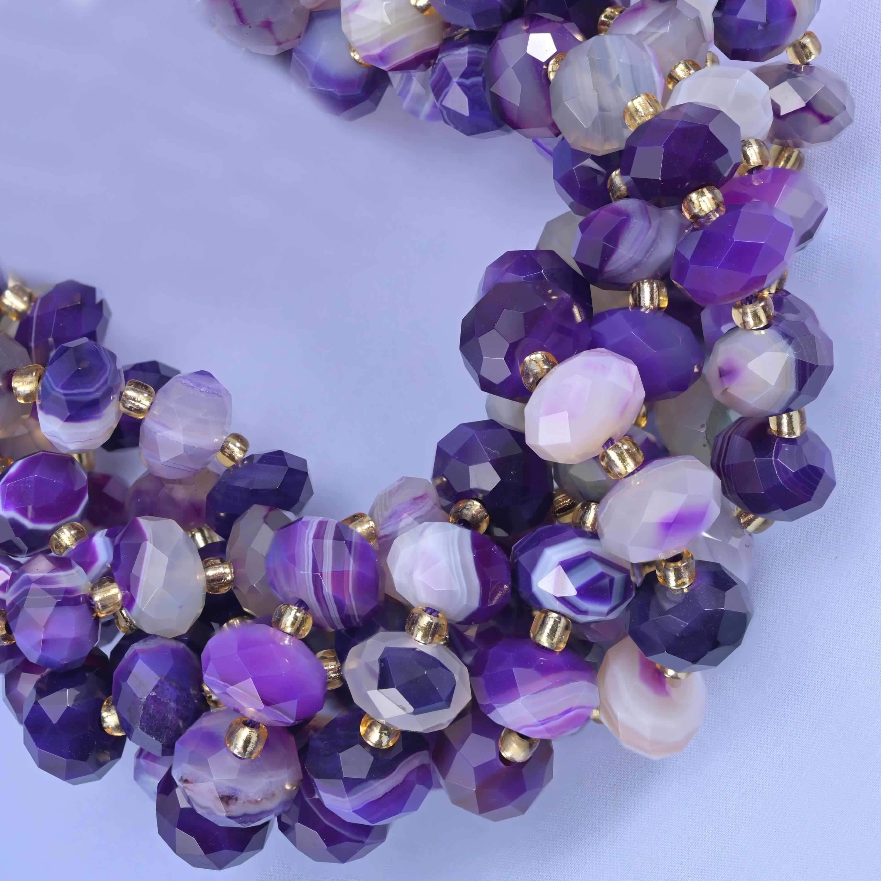 Faceted rondelle cut purple stripe agate beads (dyed)