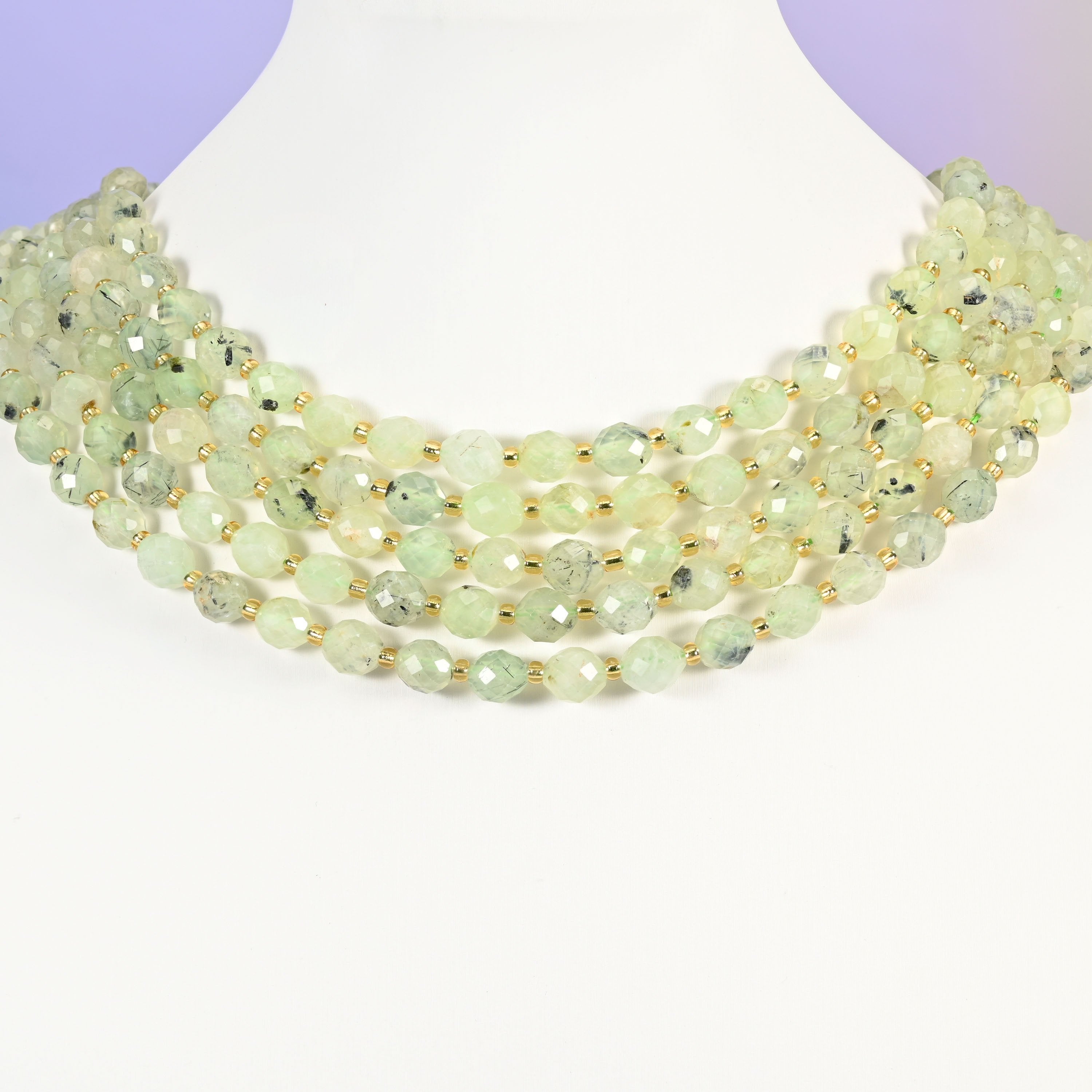 Prehnite beads, faceted rice barrel shape, 6x8mm