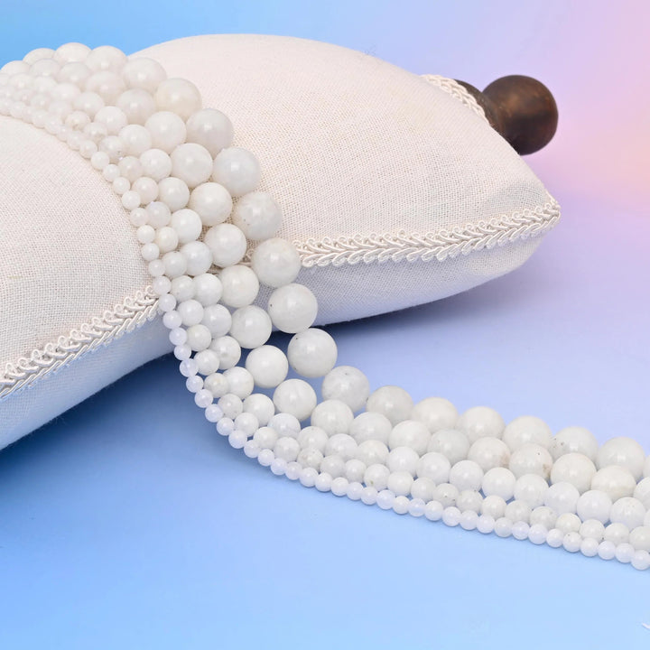 Flash White Moonstone Smooth Round Beads