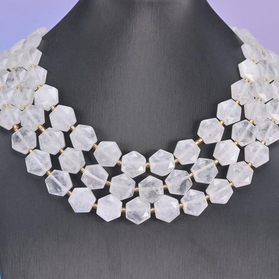 Clear Quartz beads, flat hexagon shape, 12mm.