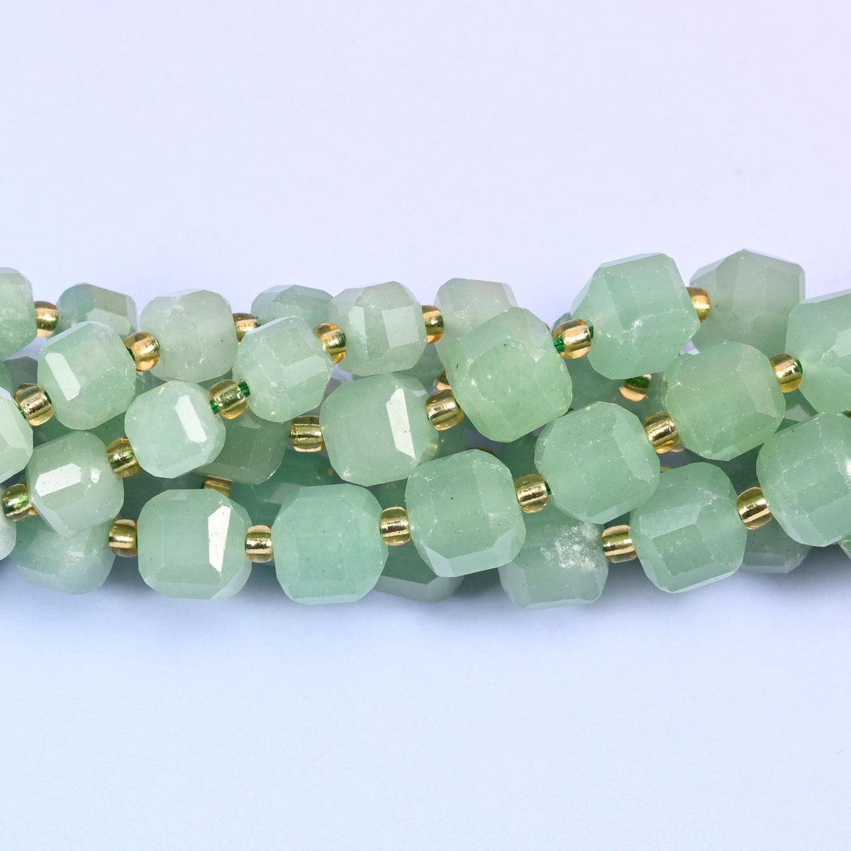 Green Aventurine Faceted Cube Beads, 15 inch strand
