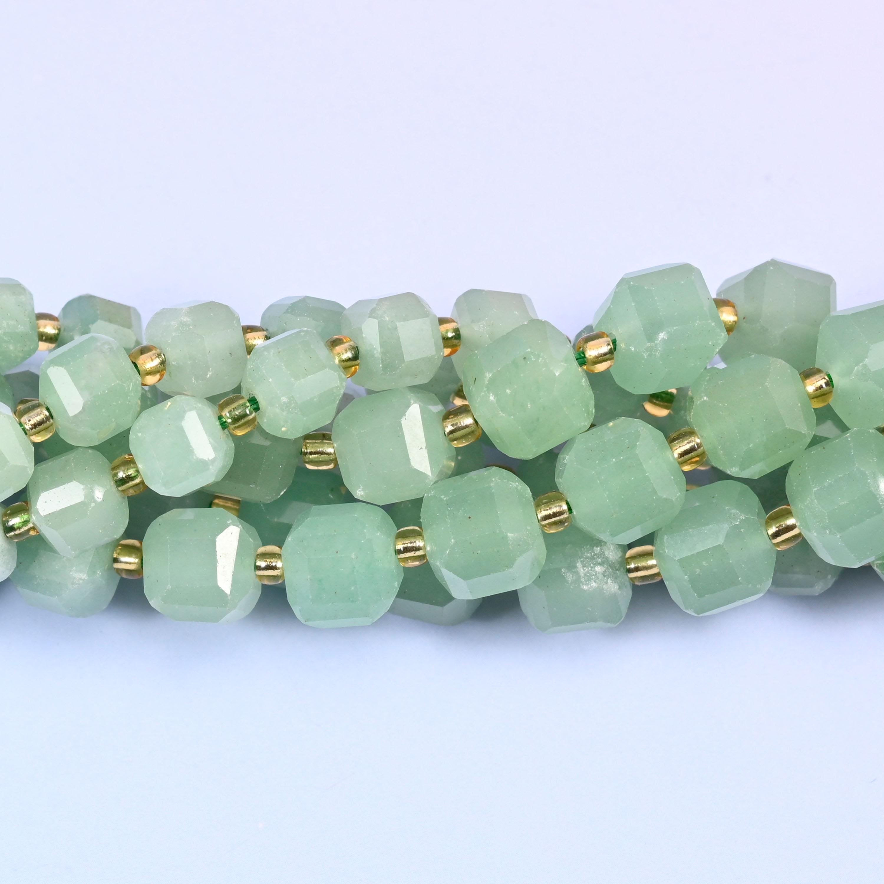 Green Aventurine Faceted Cube Beads, 15 inch strand