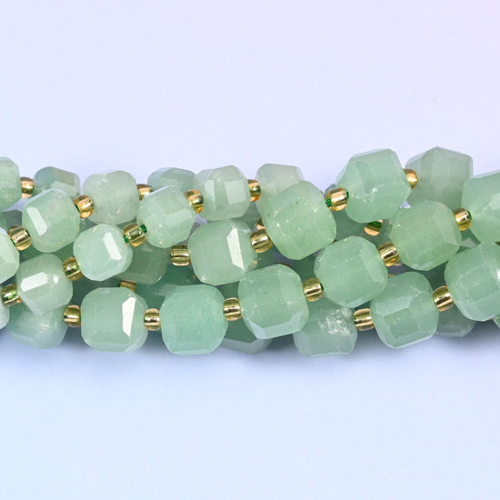 Green Aventurine Faceted Cube Beads, 15 inch strand