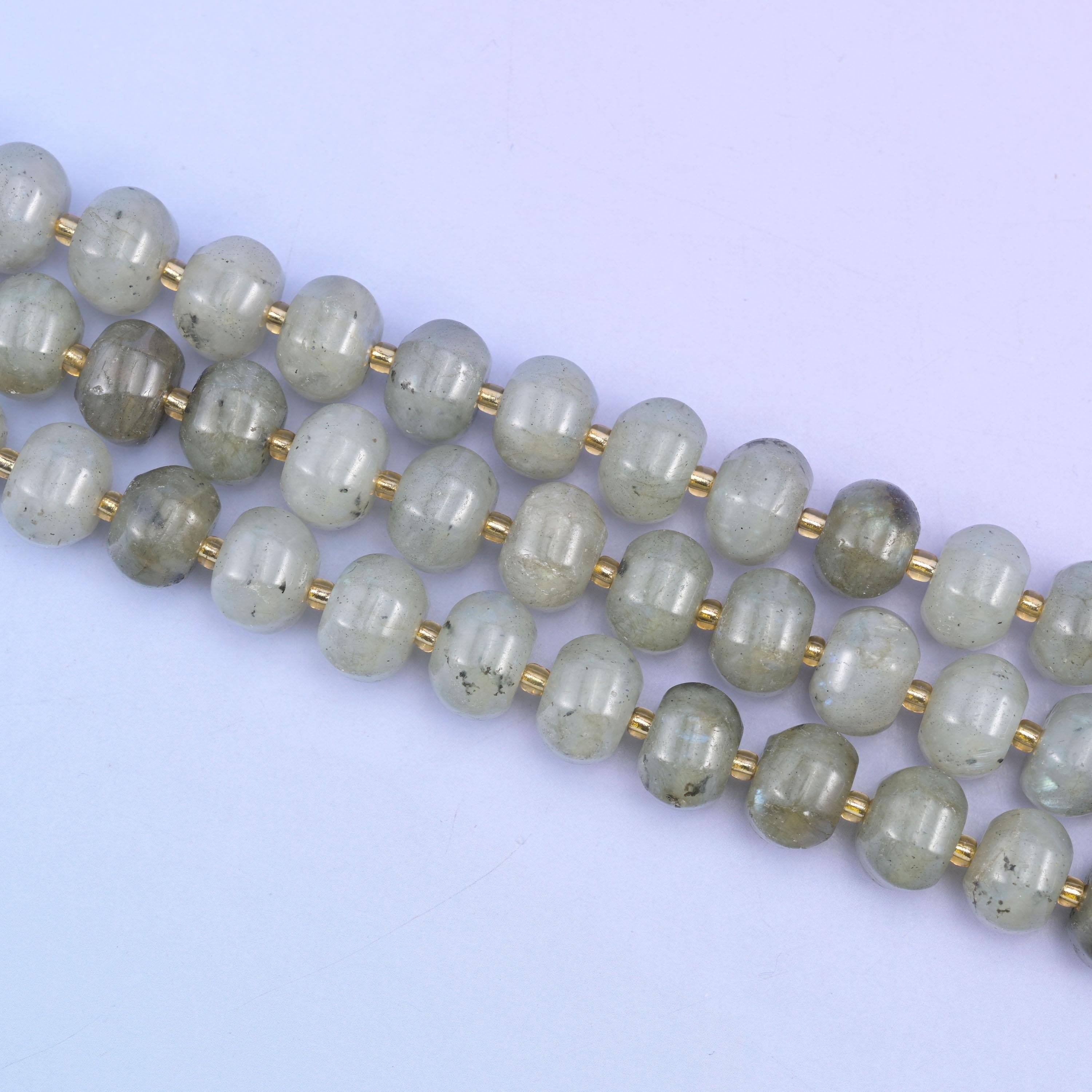 Gray labradorite beads in soft gray with subtle blue and silver shimmer