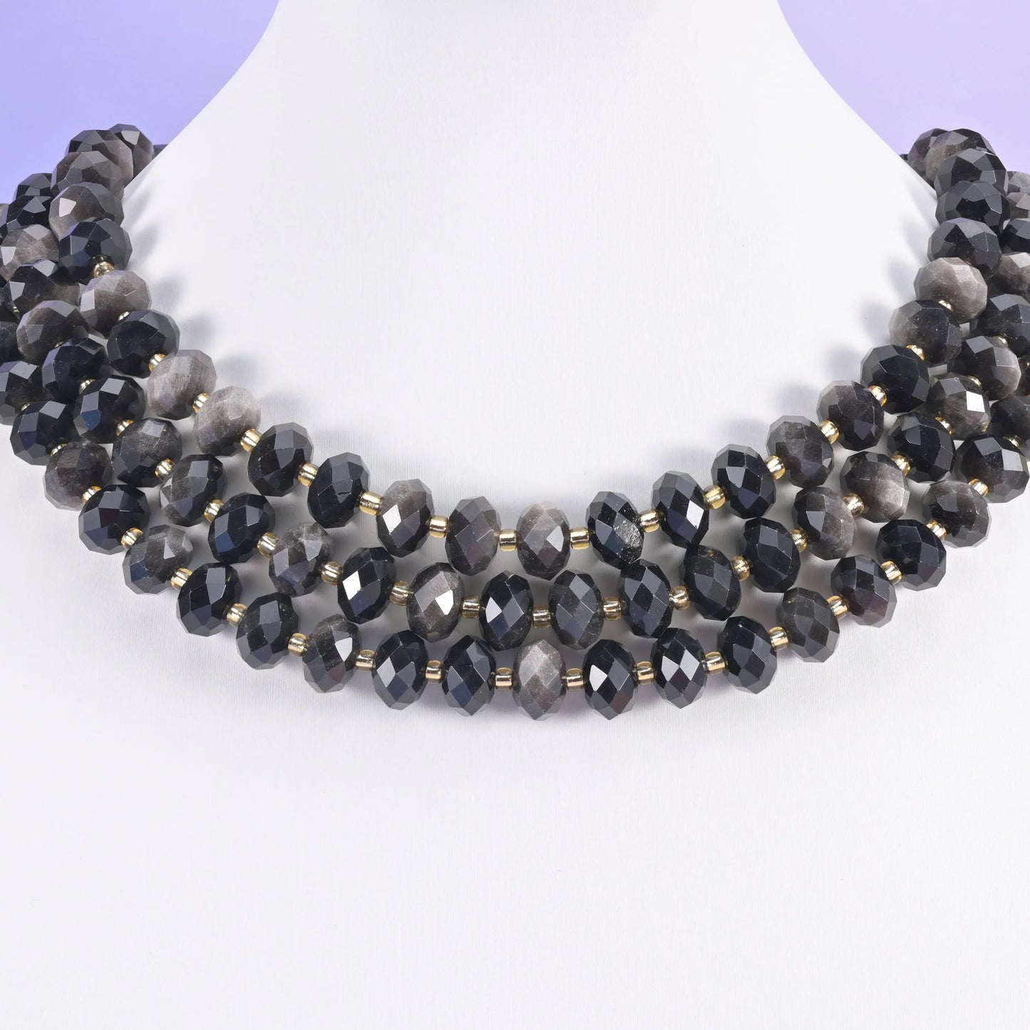 Silver Obsidian beads, faceted rondelle, 6x10mm