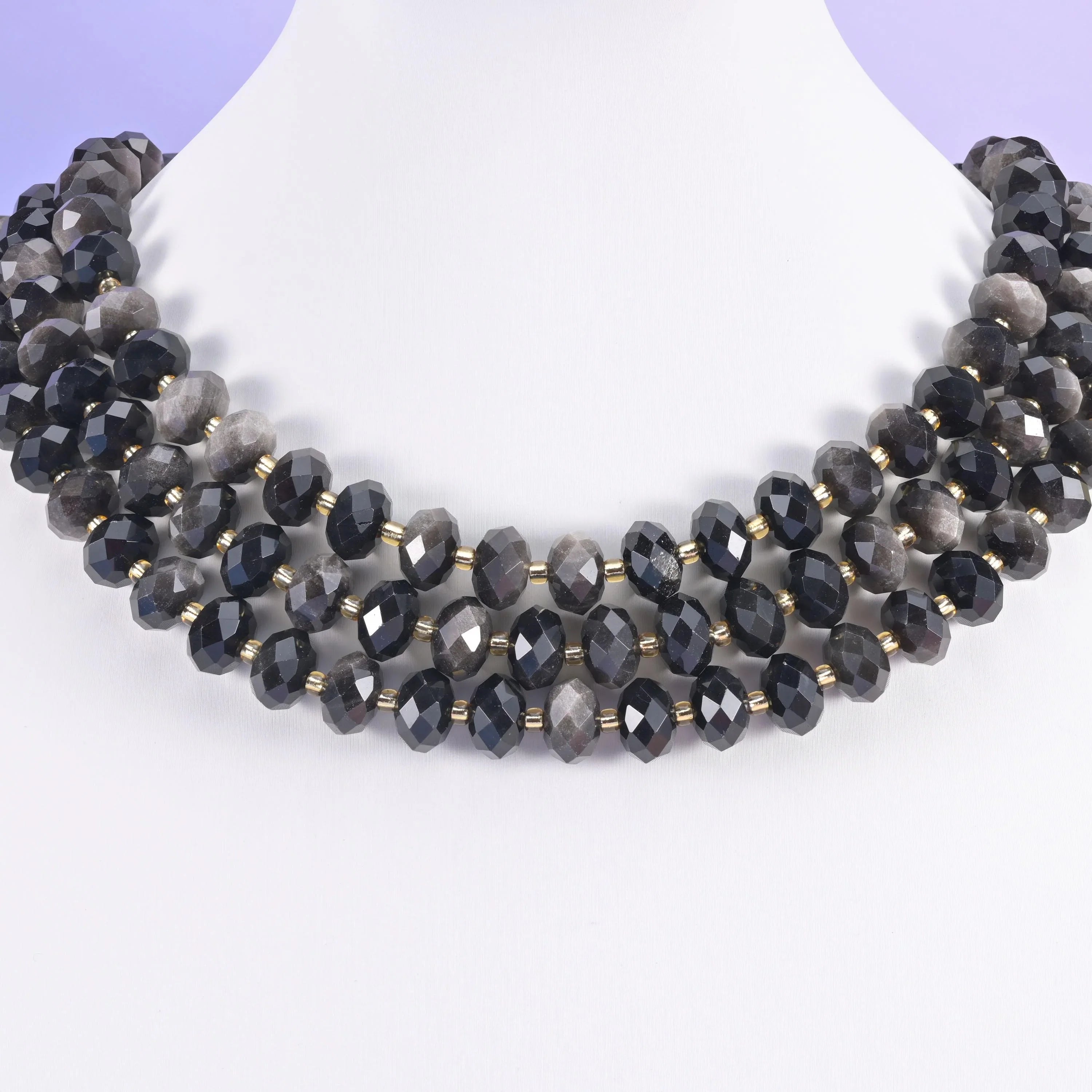 Silver Obsidian beads, faceted rondelle, 6x10mm