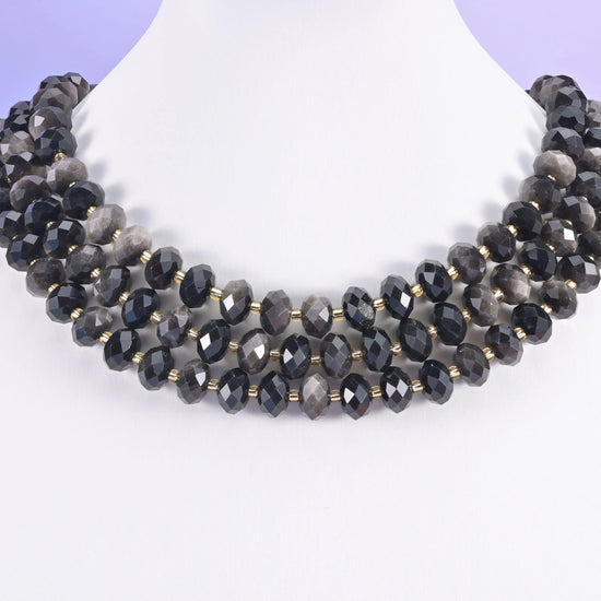 Silver Obsidian beads, faceted rondelle, 6x10mm