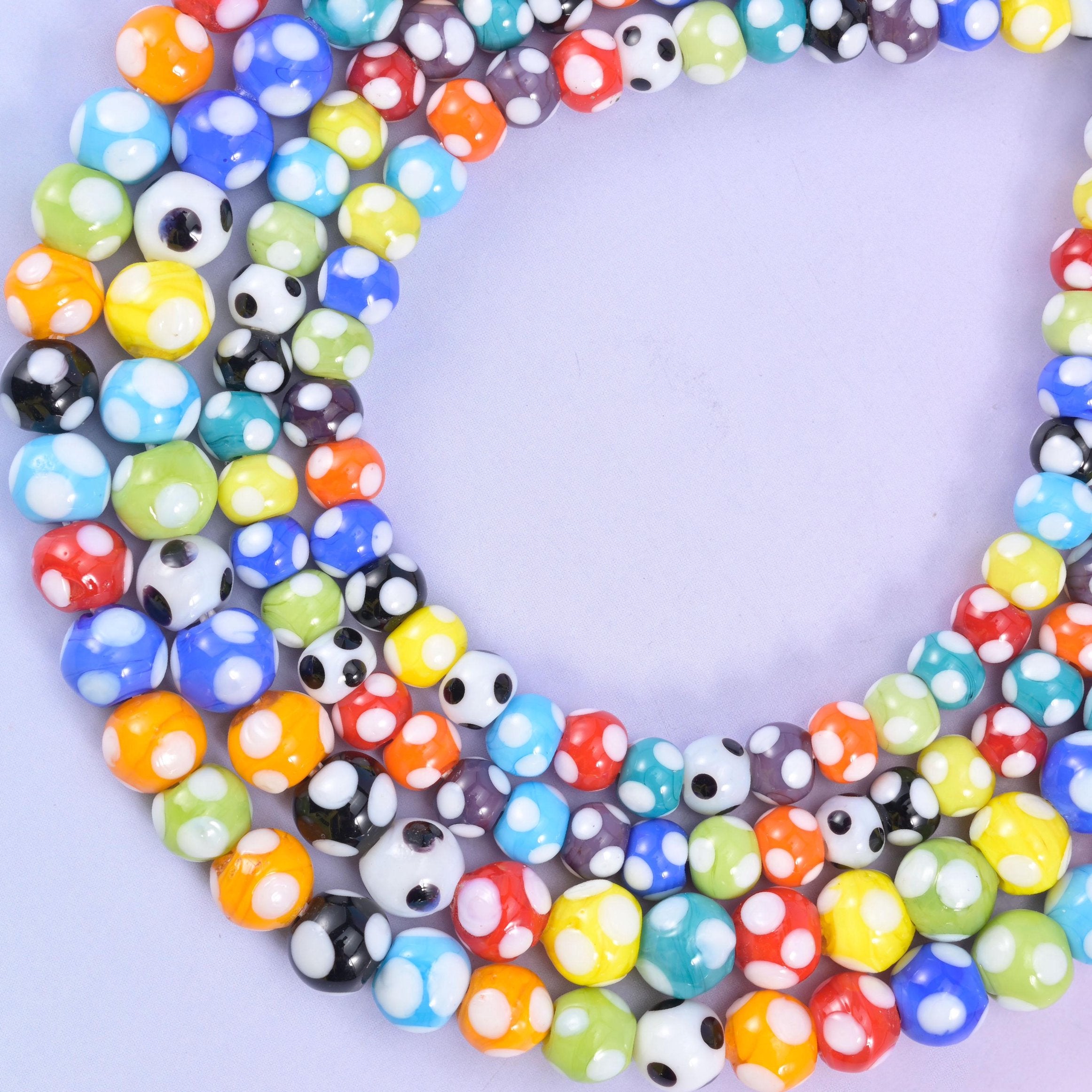 Multi-Color Spotted Round Glass Beads, up to 50 beads per strand
