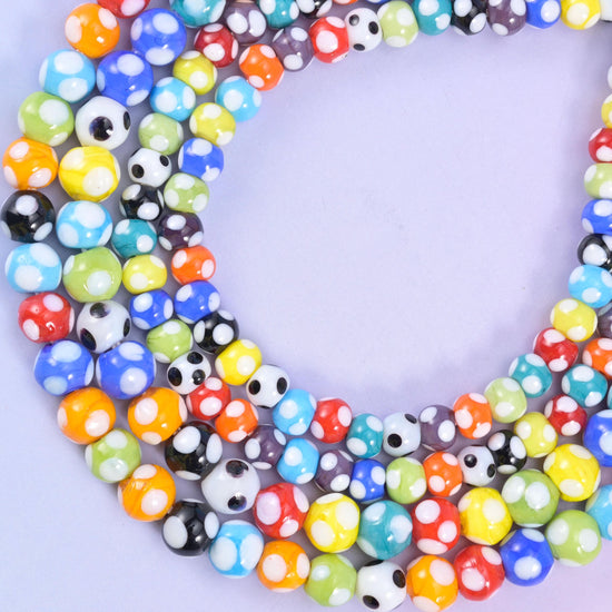 Multi-Color Spotted Round Glass Beads, up to 50 beads per strand