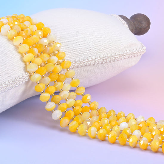 Dyed yellow strip agate beads, faceted rondelle, 6x10mm