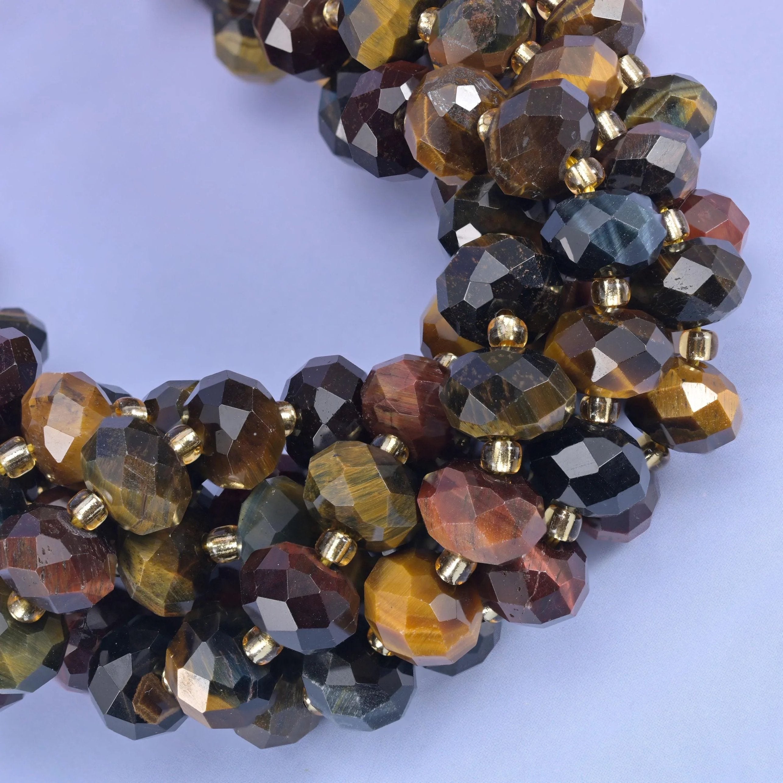 Faceted rondelle cut tricolor tiger eye beads