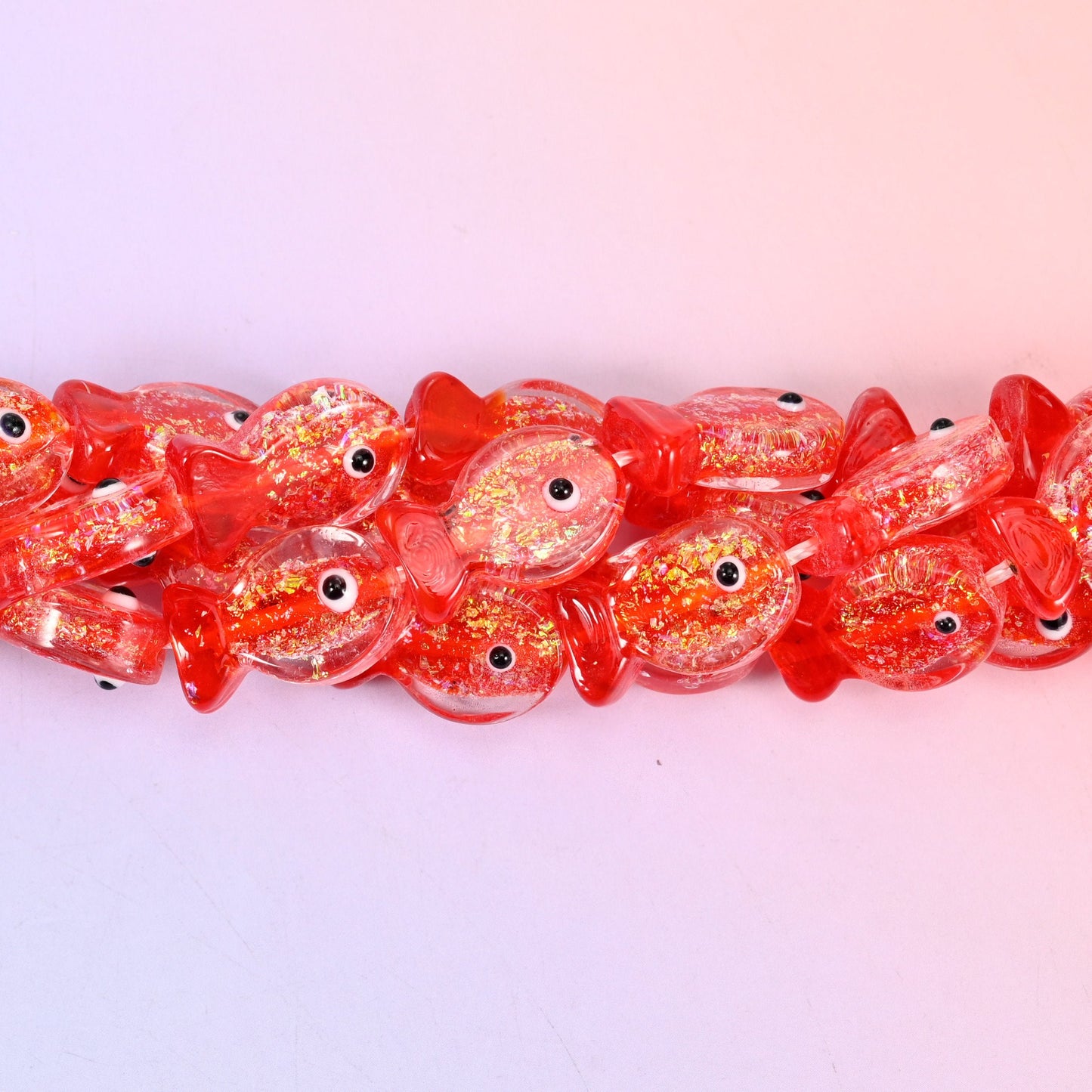 Red Glitter Fish Glass Beads, 20 beads per strand