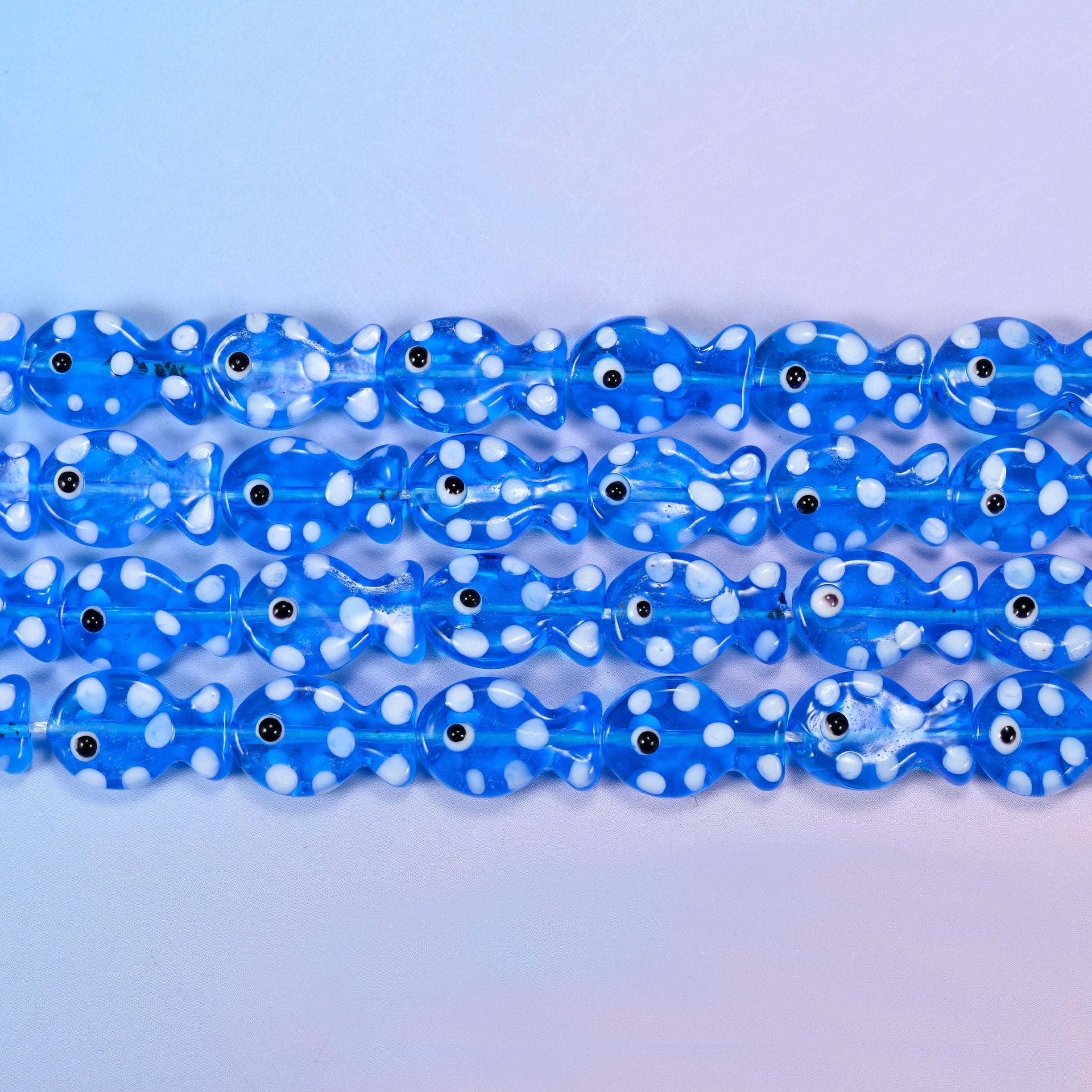 Transparent Blue with White Dot Fish Glass Beads: Jewelry Making Supply