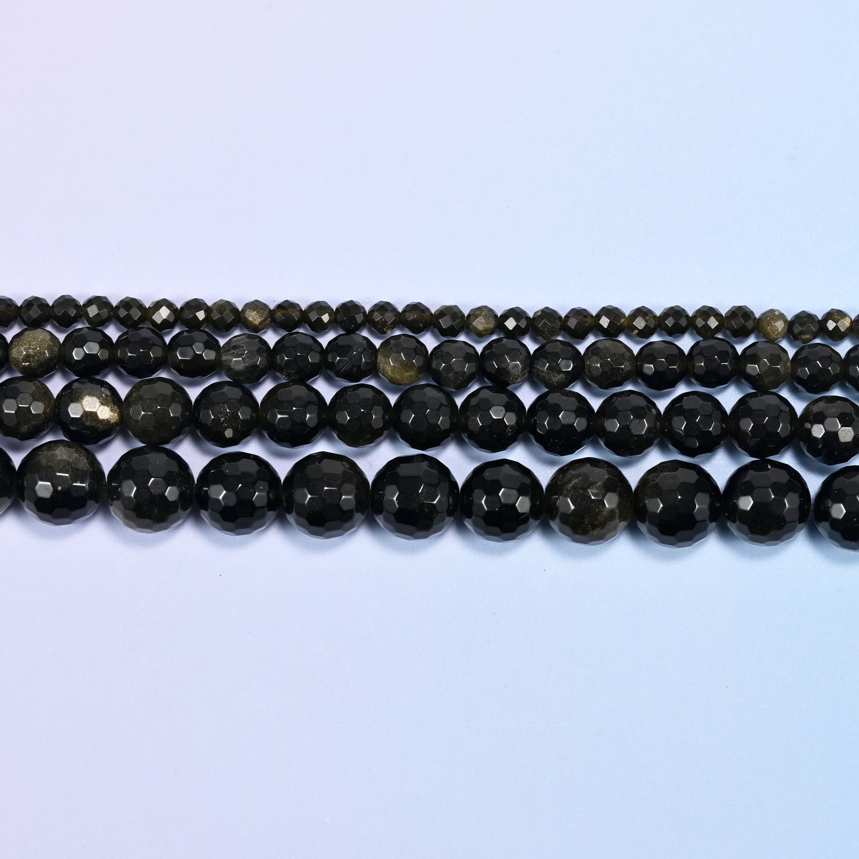 Gold Obsidian Faceted Round Beads: Jewelry Making, 15 Inch Strand