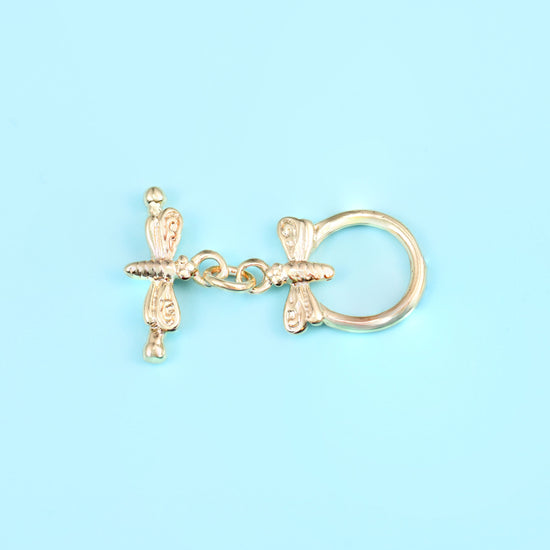 18K Gold Filled Dragonfly Toggle Lock Clasps for DIY Jewelry Making Supply