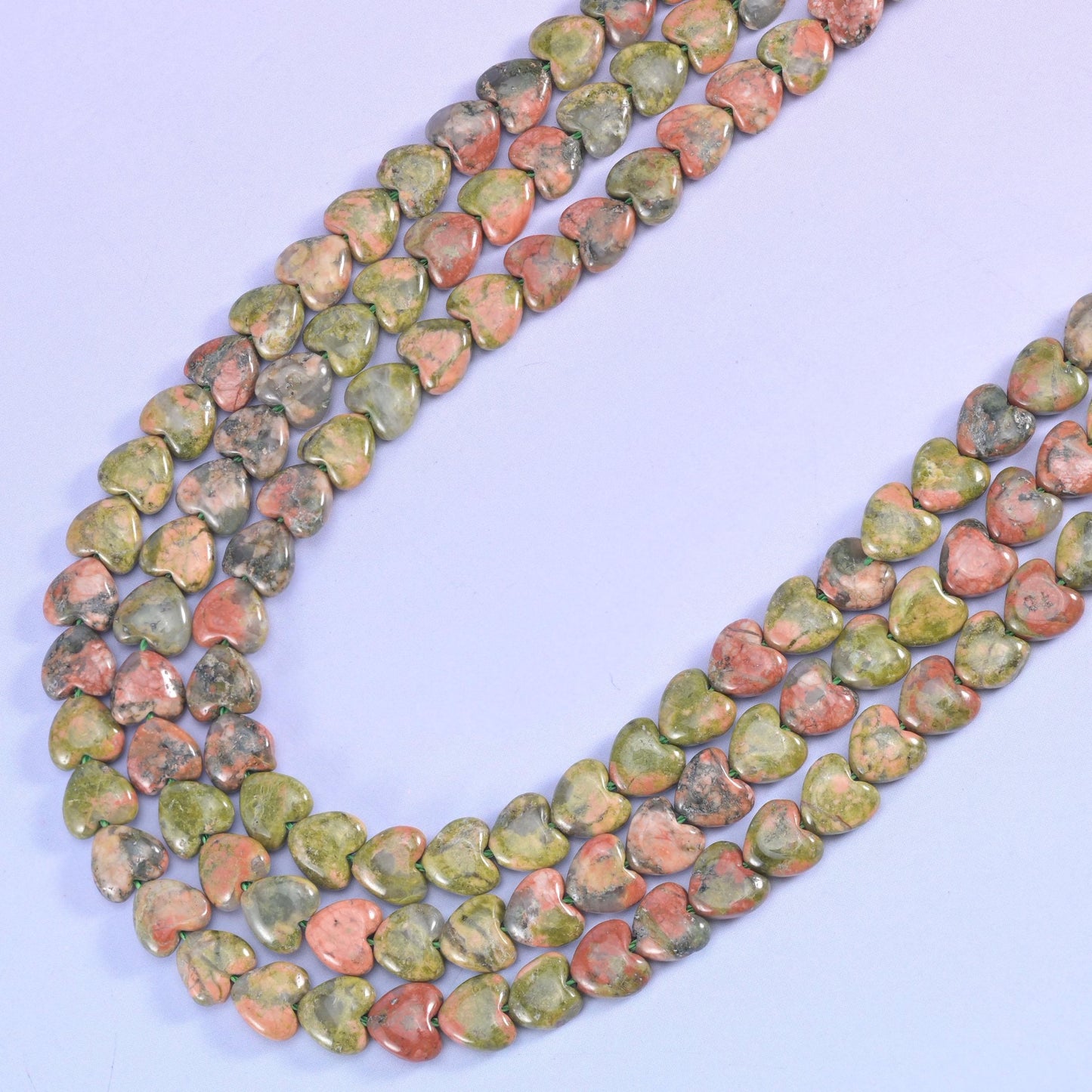 Puffed heart cut Unakite beads