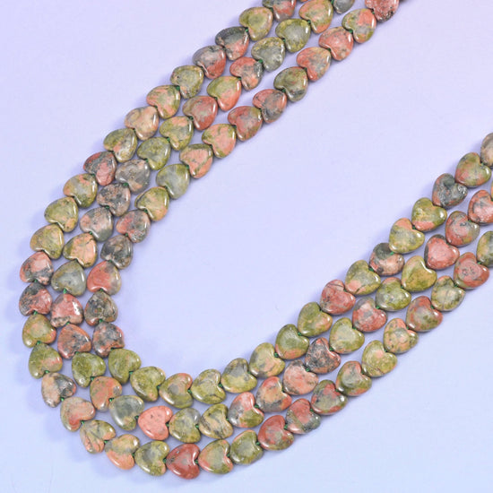 Puffed heart cut Unakite beads