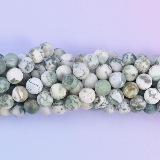 Green Tree Agate Matte Round Beads 4mm 6mm 8mm 10mm Jewelry Making 15 Inch Strand