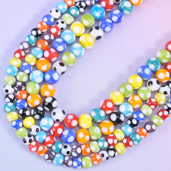 Multi-Color Spotted Round Glass Beads, hole approximately 1.5mm