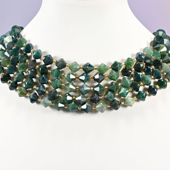 Moss Agate Faceted Bicone Beads 8mm Jewelry Making 15 Inch Strand