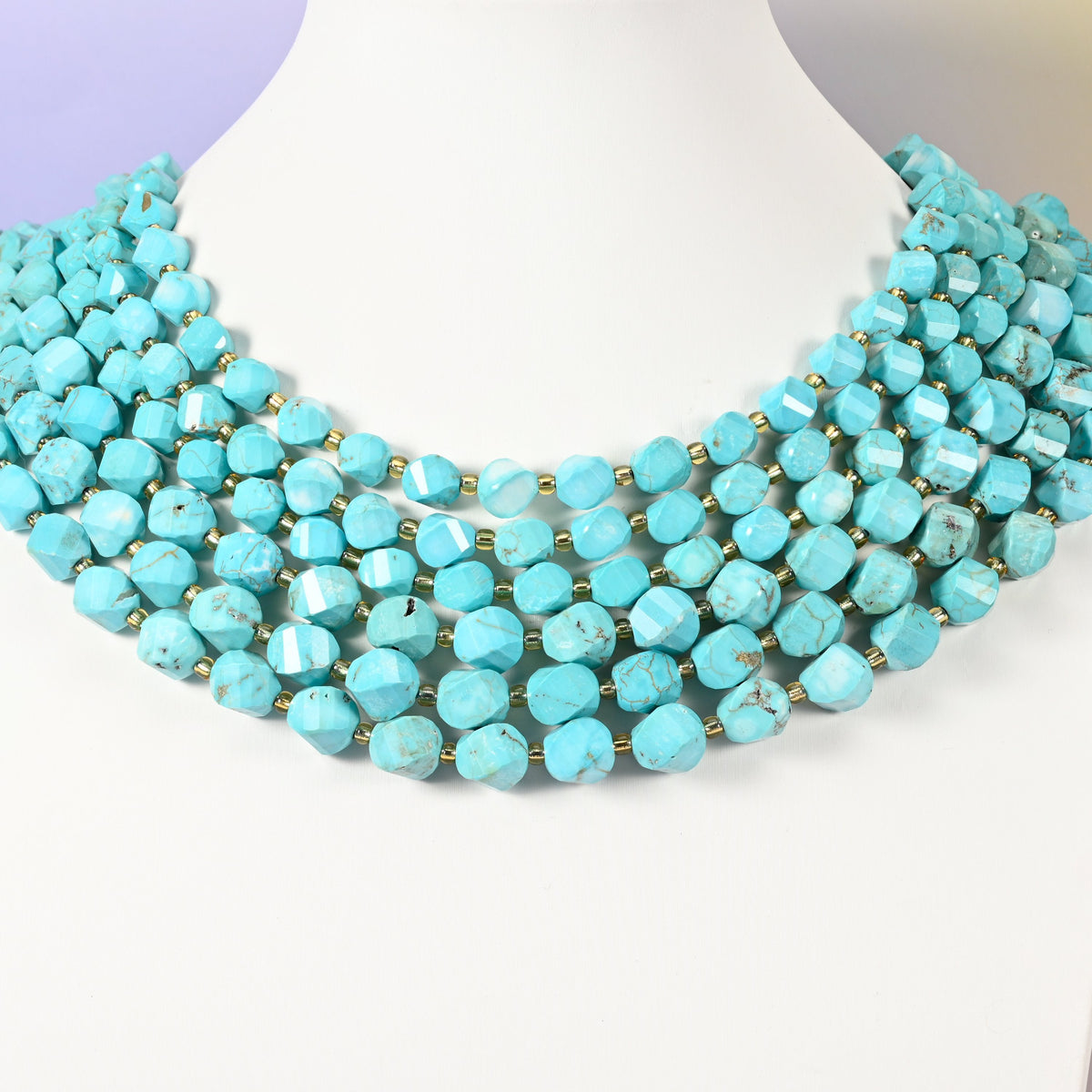 Dyed Light Blue Howlite beads, spiral twist shape, 8mm and 10mm
