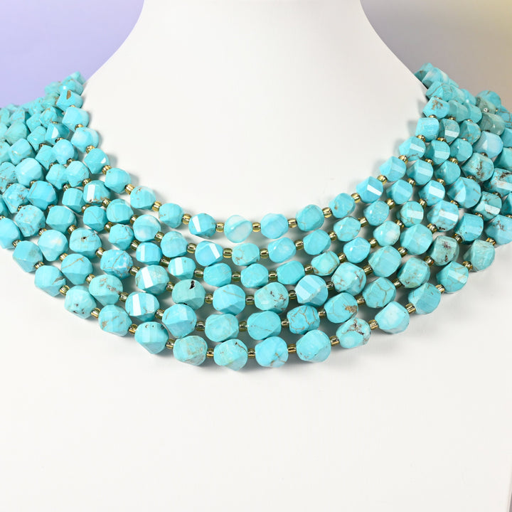 Dyed Light Blue Howlite beads, spiral twist shape, 8mm and 10mm