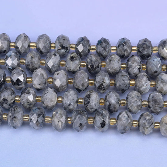 Black Labradorite Faceted Rondelle Beads, 15.5 inch strand