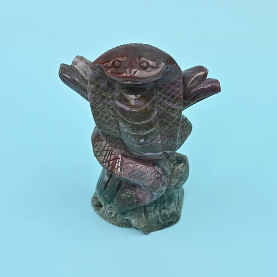 Indian Agate cobra figurine, 5.7 inches tall, hand-carved