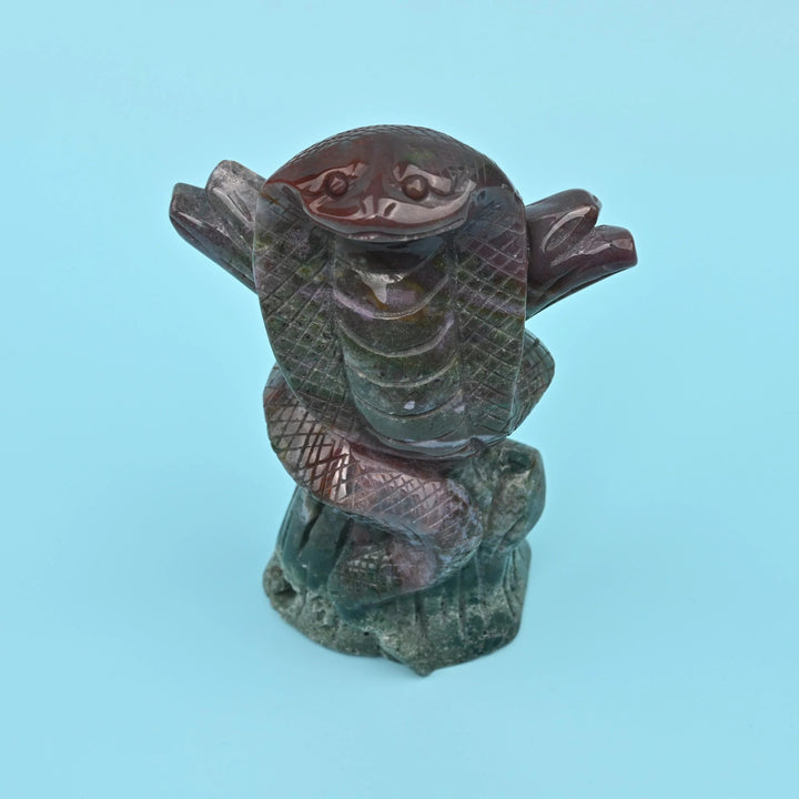 Indian Agate cobra figurine, 5.7 inches tall, hand-carved