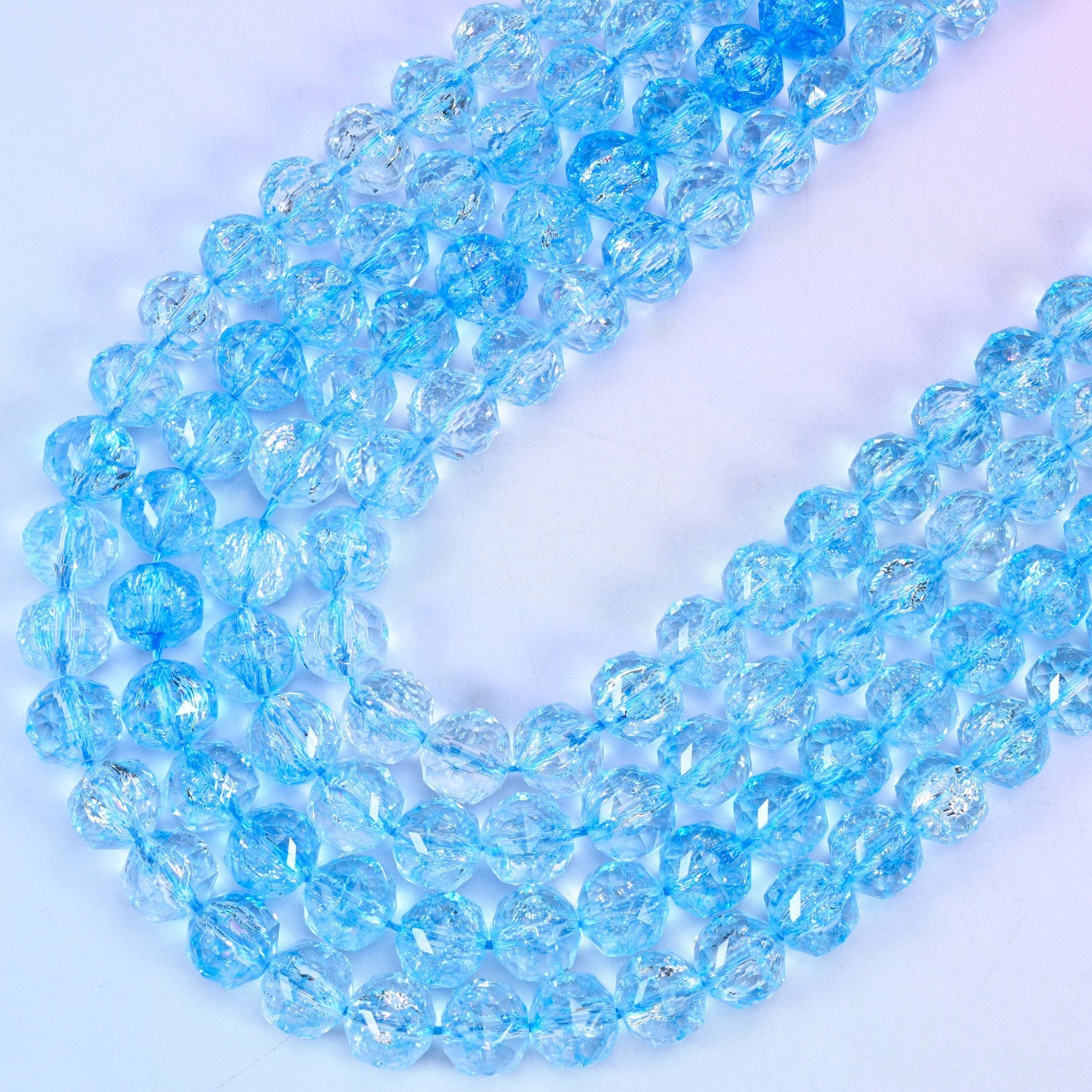 Transparent Blue Faceted Round Glass Beads, 15 inch strand