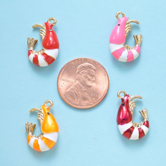 18K Gold Filled Enamel Shrimp Charm 18x12mm in available in red, pink, yellow and bright red — banded tails in white with…