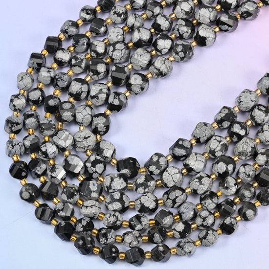 Snowflake Jasper Faceted Spiral Twist Beads, 15 inch strand
