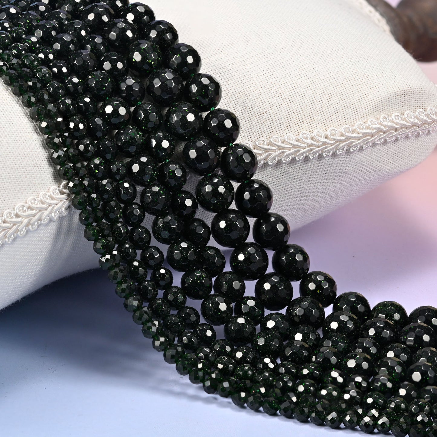 Green Sandstone Faceted Round Beads: Jewelry Making, 15 Inch Strand