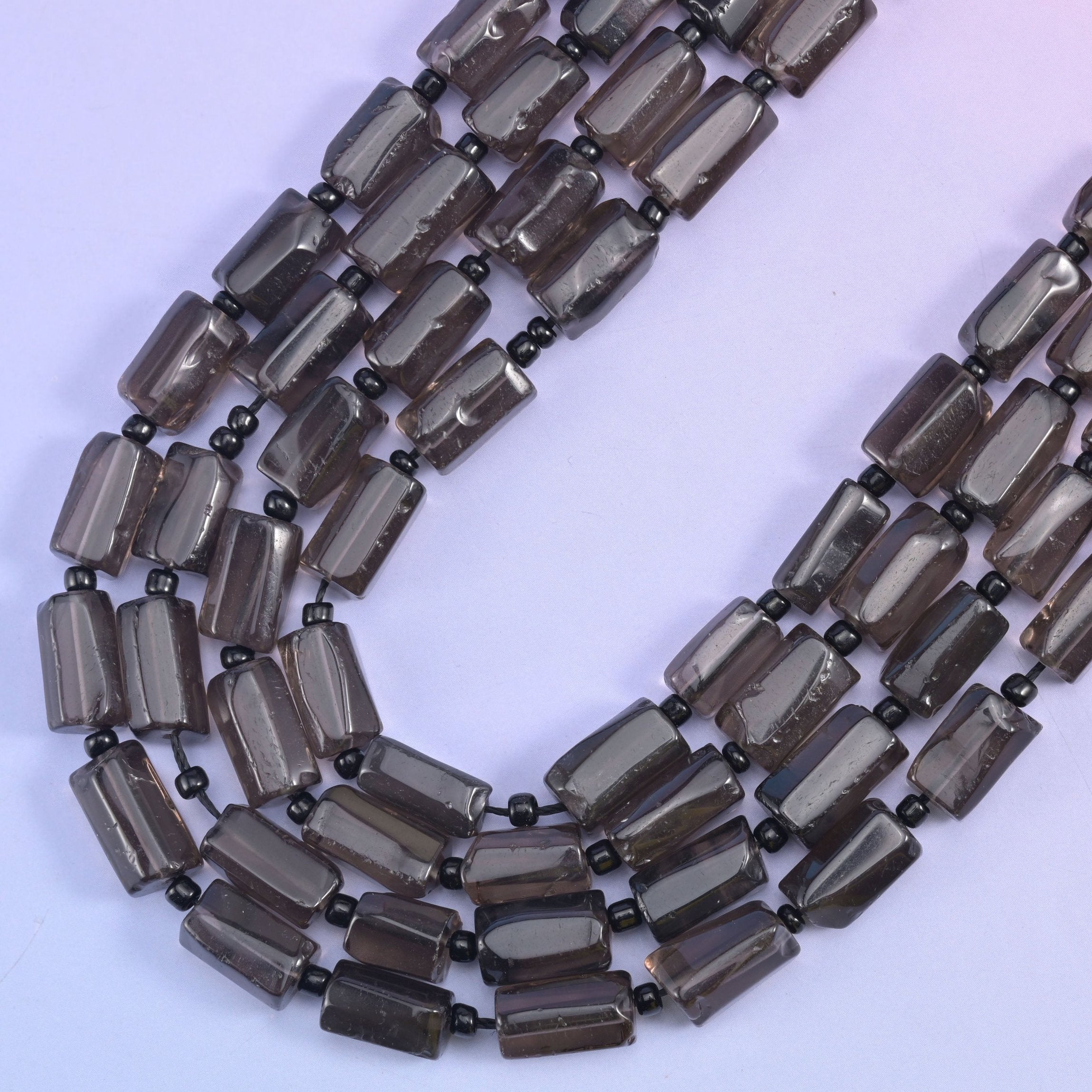 Smoky Quartz tube beads, 1.0mm centrally drilled hole.