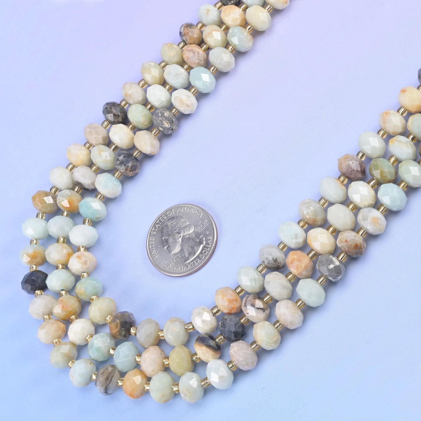 Multi-Color Amazonite Faceted Rondelle Beads in seafoam green and cream