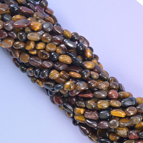Pebble nugget cut tricolor tiger eye beads