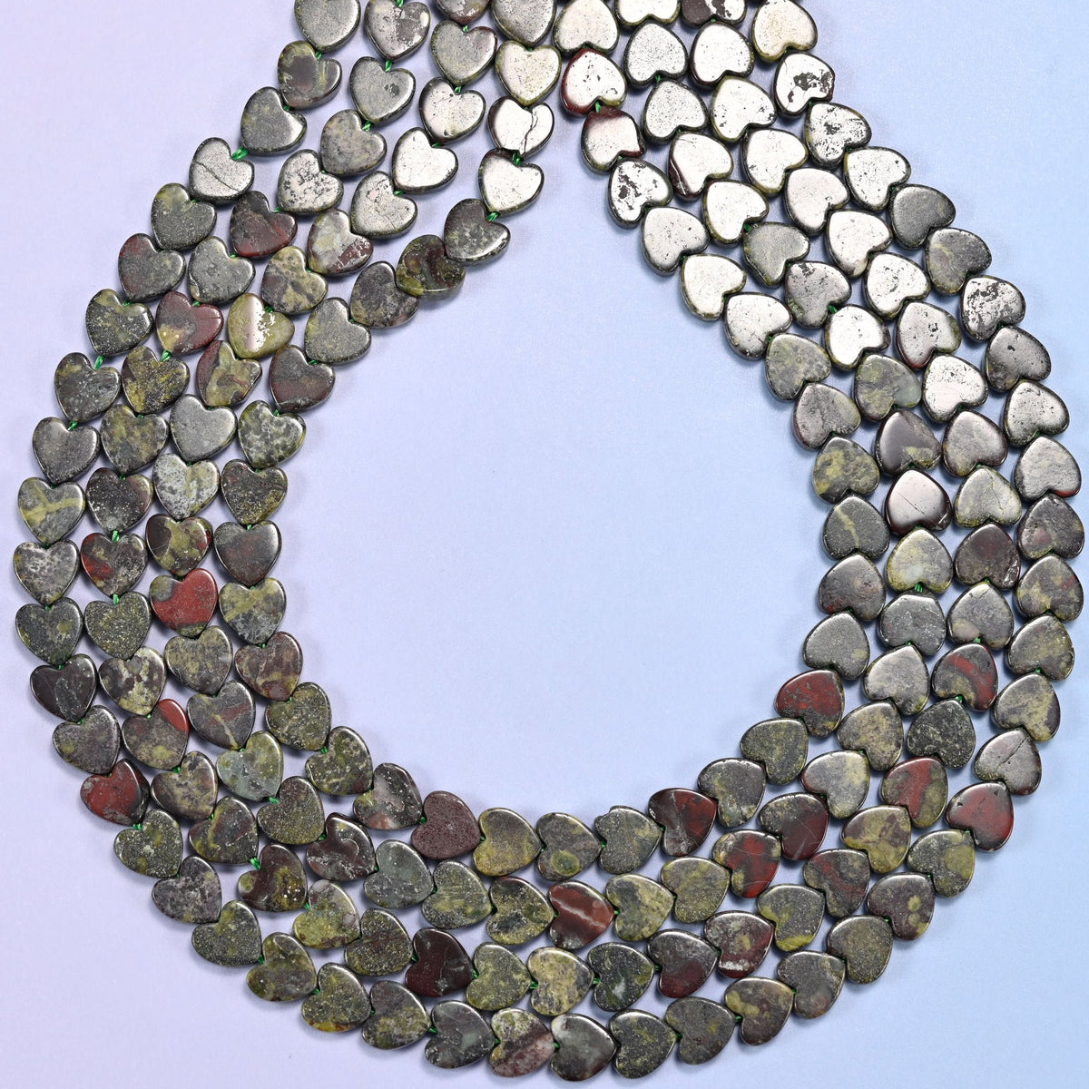Dragon Bloodstone Flat Heart Beads, hole 0.8mm