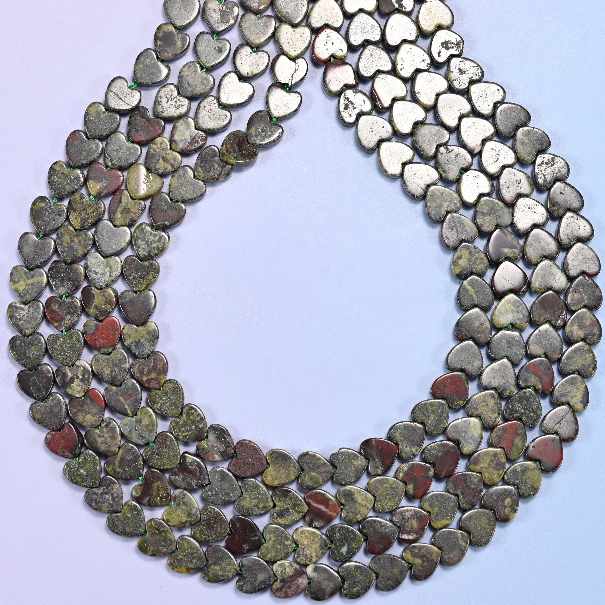 Dragon Bloodstone Flat Heart Beads, hole 0.8mm