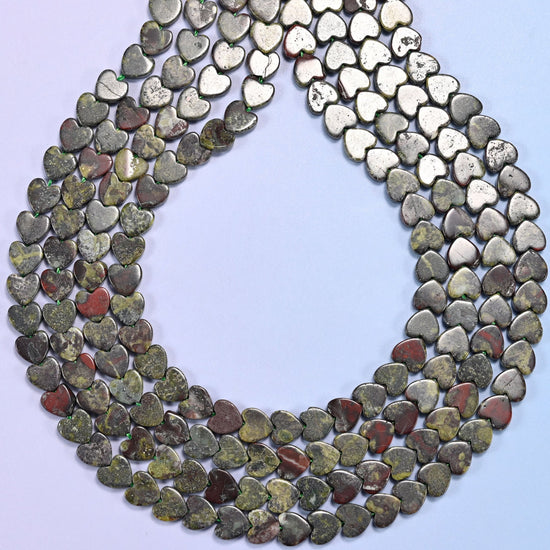 Dragon Bloodstone Flat Heart Beads, hole 0.8mm