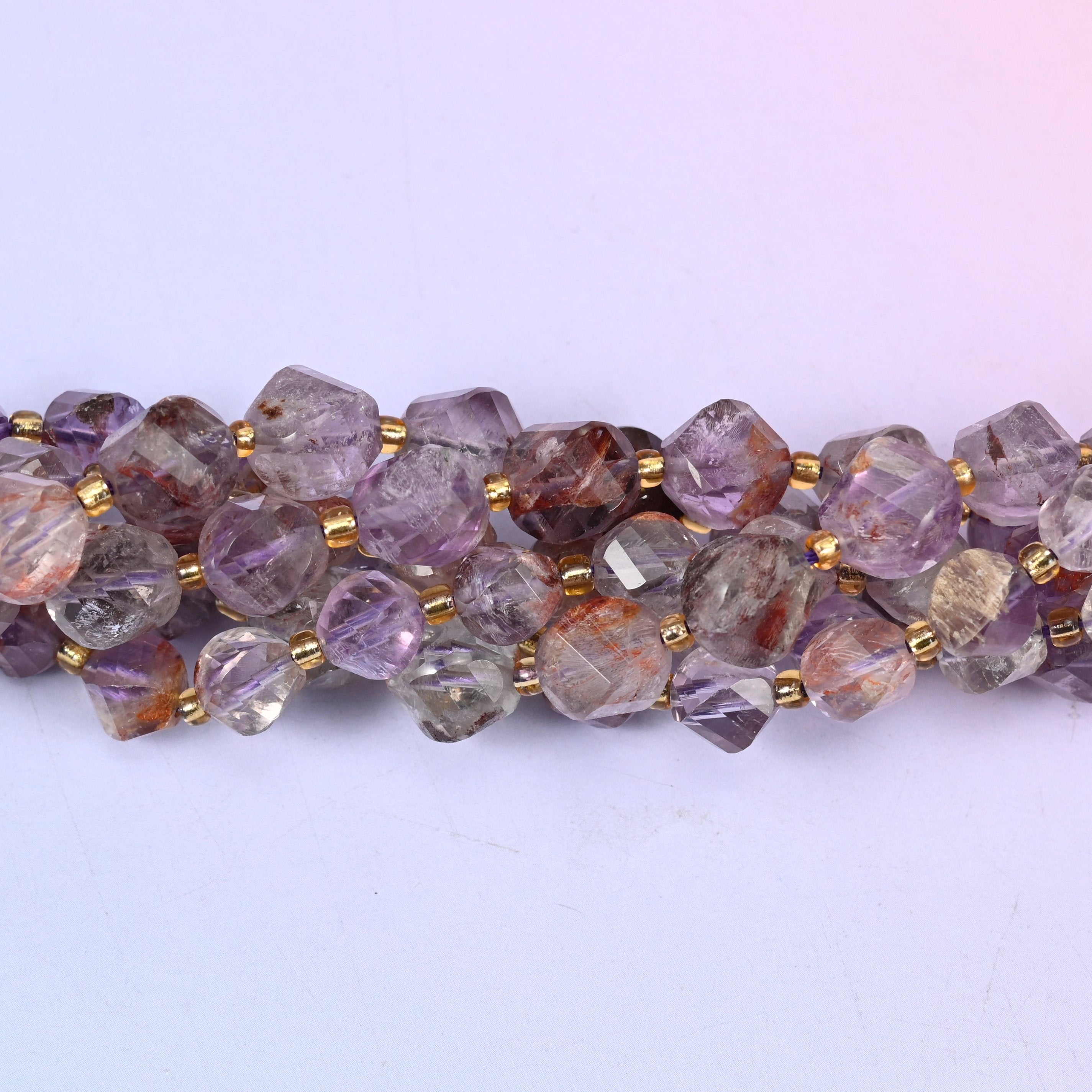 Super 7 Phantom Faceted Spiral Twist Beads, 8mm approximately 38 beads / 10mm approximately 31 beads