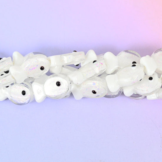 Iridescent White Fish Glass Beads: Jewelry Making Supply