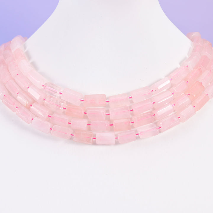 Rose Quartz tube beads, faceted, 12x8mm