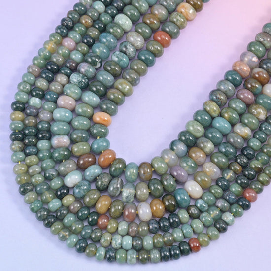 Rondelle cut Indian Agate beads with a smooth polished finish