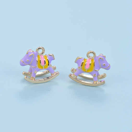 Enamel Rocking Horse Charm 13x12mm in lilac with a contrasting mane