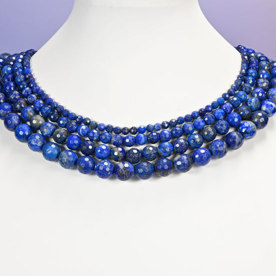 Lapis Lazuli beads, faceted round shape, 4mm, 6mm, 8mm and 10mm.